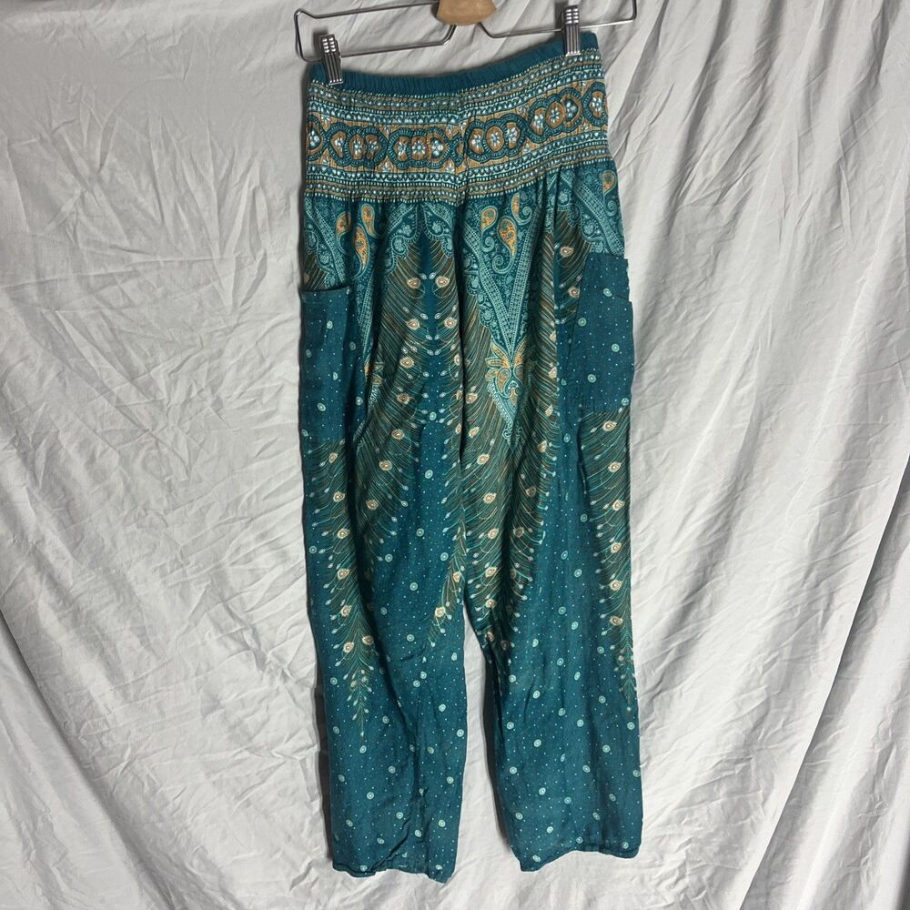 Happy Trunks Green with Paisley Design Genie/ Hippy Pants Size Medium 2 Pockets